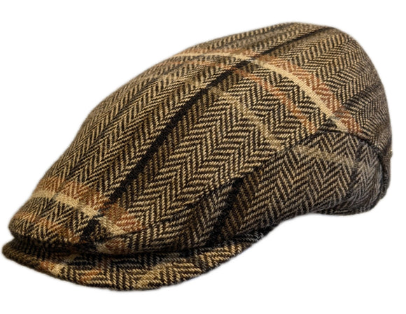 Fernandez & Roche Merino Wool Narrow profile drivers style flat cap in Tan check