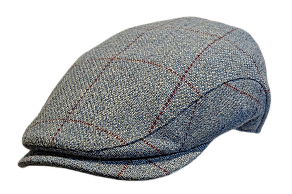 Fernandez & Roche Merino Wool Narrow profile drivers style flat cap in Blue check