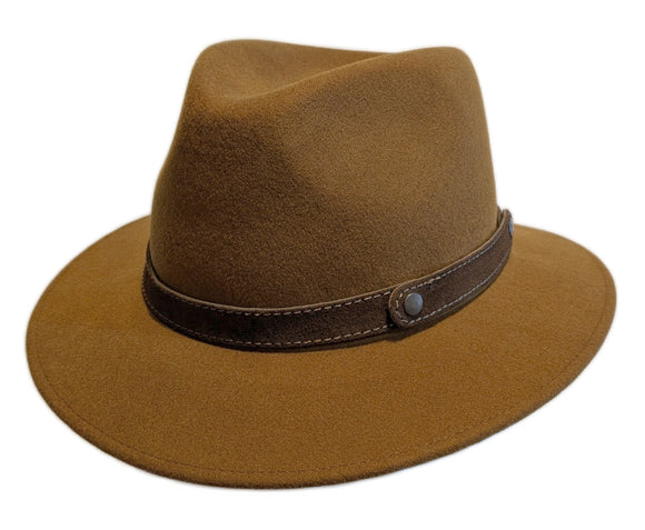 Fernandez & Roche Plyfelt Wool crushable weather-proof casual Fedora hat in Cognac