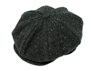 Hanna Hats Donegal Tweed Oversized 8 panel Baker boy cap in Charcoal
