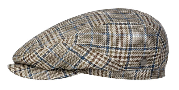 Lierys Wool/Silk/Linen Glen check Drivers style flat cap in Taupe