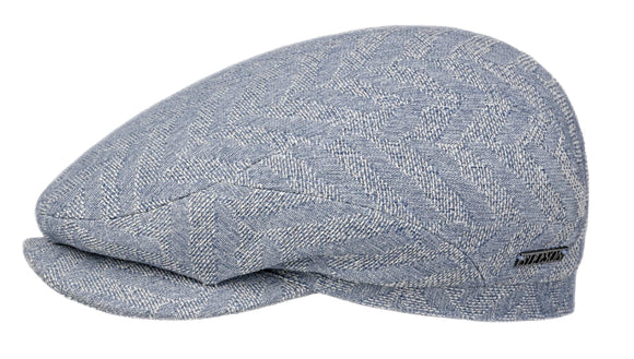 Stetson Textured Cotton blend Zig-Zag drivers style flat cap in pale Blue