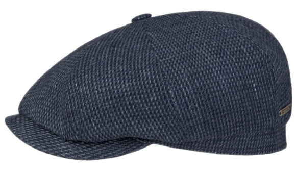 Stetson Hatteras Linen/Cotton Barley corn weave Baker boy cap in Blue