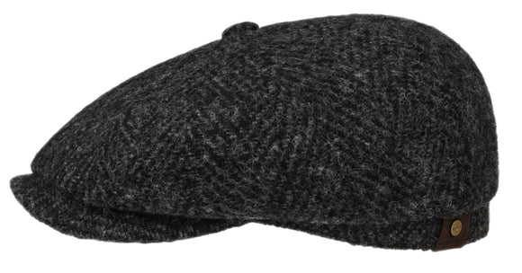 Stetson Hatteras Wool Tweed Herringbone Baker boy cap in Dark Grey