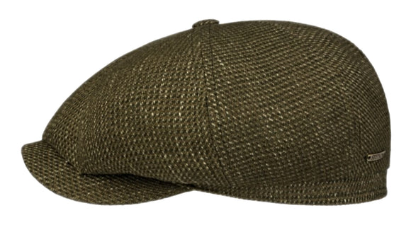 Stetson Hatteras Linen/Cotton Barley corn weave Baker boy cap in Olive