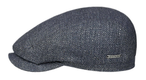 Stetson Virgin Wool/Linen Basket weave texture Drivers style flat cap in Blue Marl