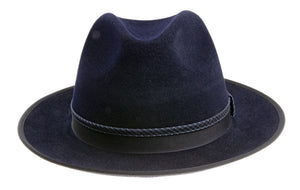 Tonak contemporary style fur felt flat brim Fedora hat in Navy