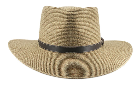 ooGee Hunter Creek Flexibraid Outback style hat with leather band in Burnt Camel