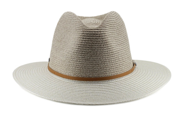 ooGee Mooloolah Creek Flexibraid 2 tone Fedora hat with leather band in Camel/Ivory